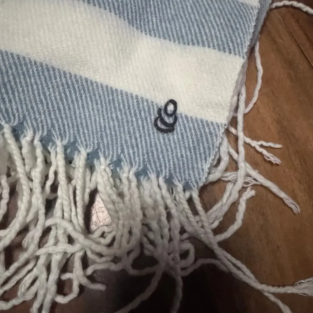 Cuddl Duds Blue White Striped Throw Blanket 50x60 Super Soft Fringe NWOT